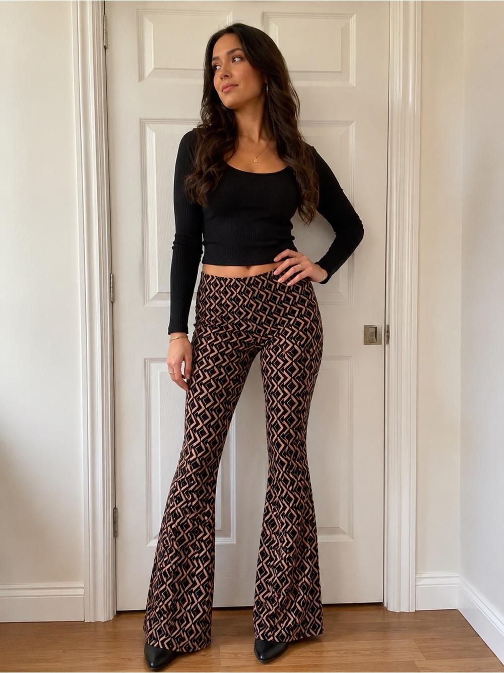 Y2K Geometric Print Flare Pants XL boho Gypsy